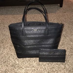 Kate spade black and silver tote with wallet